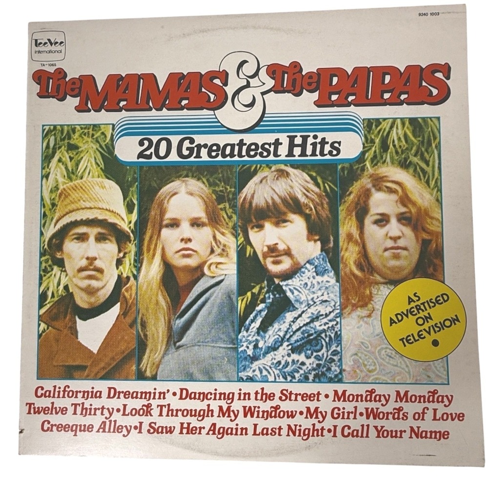 The Mamas & The Papas Vinyl Record Album LP 20 Greatest Hits 1977 Tee Vee TV VTG